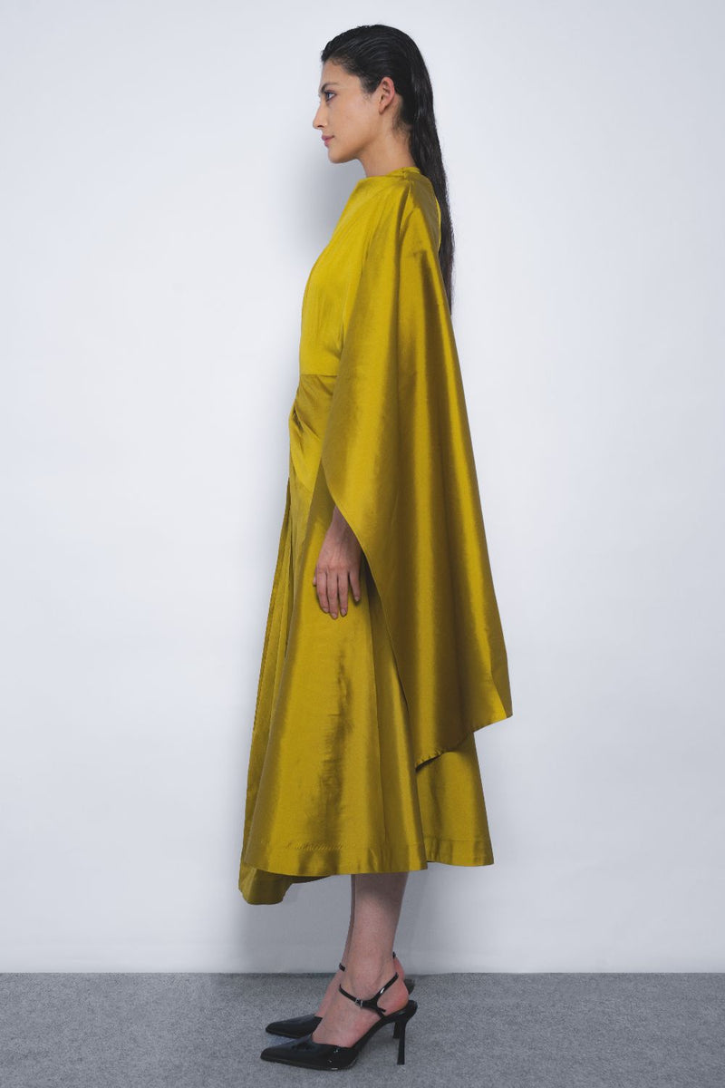 Velo Draped Dress - Mustard by Leh Studios in mustard color for women Worldwide
