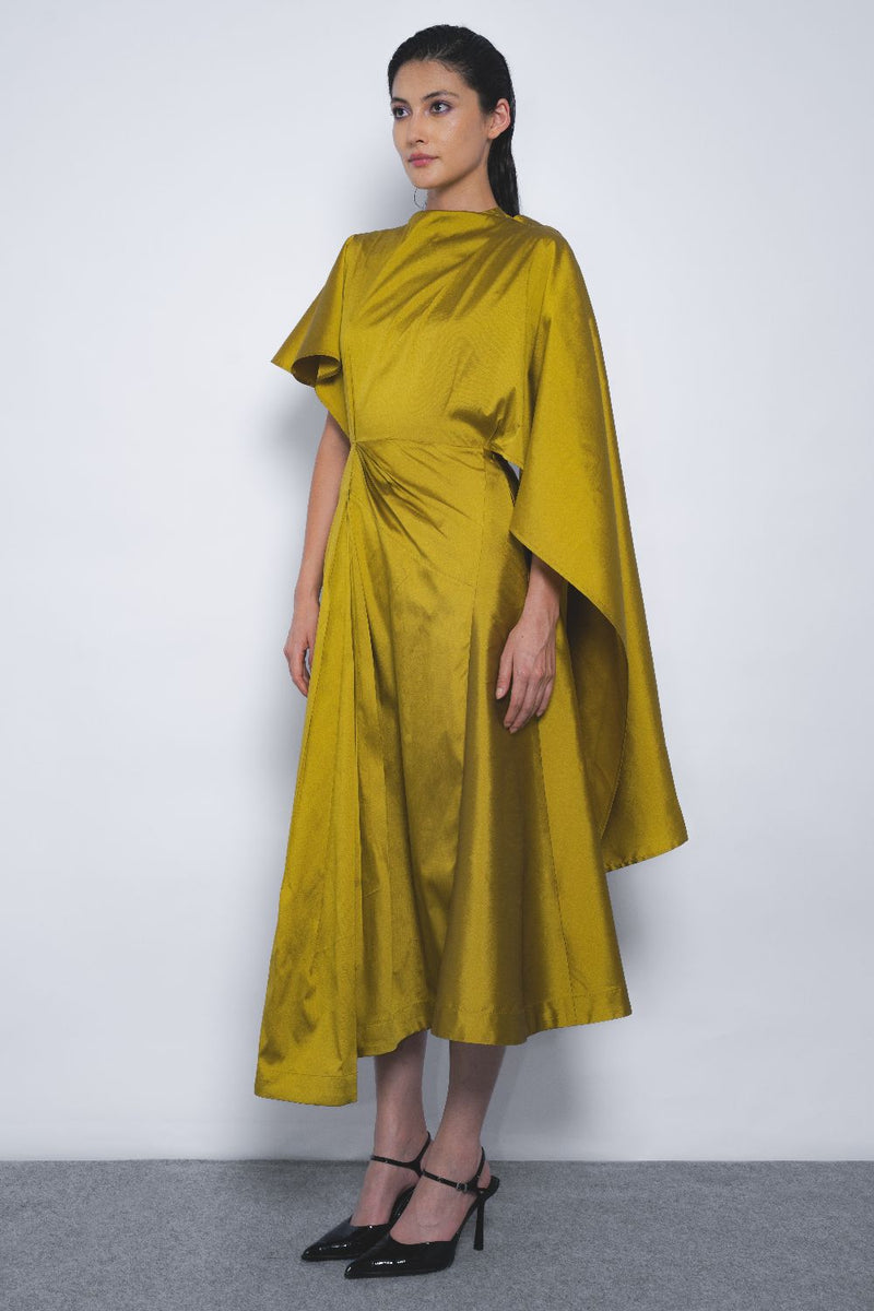 Velo Draped Dress - Mustard by Leh Studios in mustard color for women Worldwide