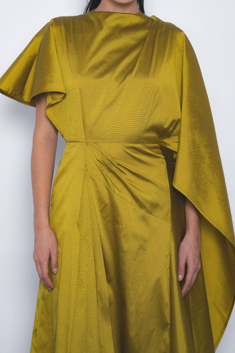 Velo Draped Dress - Mustard by Leh Studios in mustard color for women Worldwide