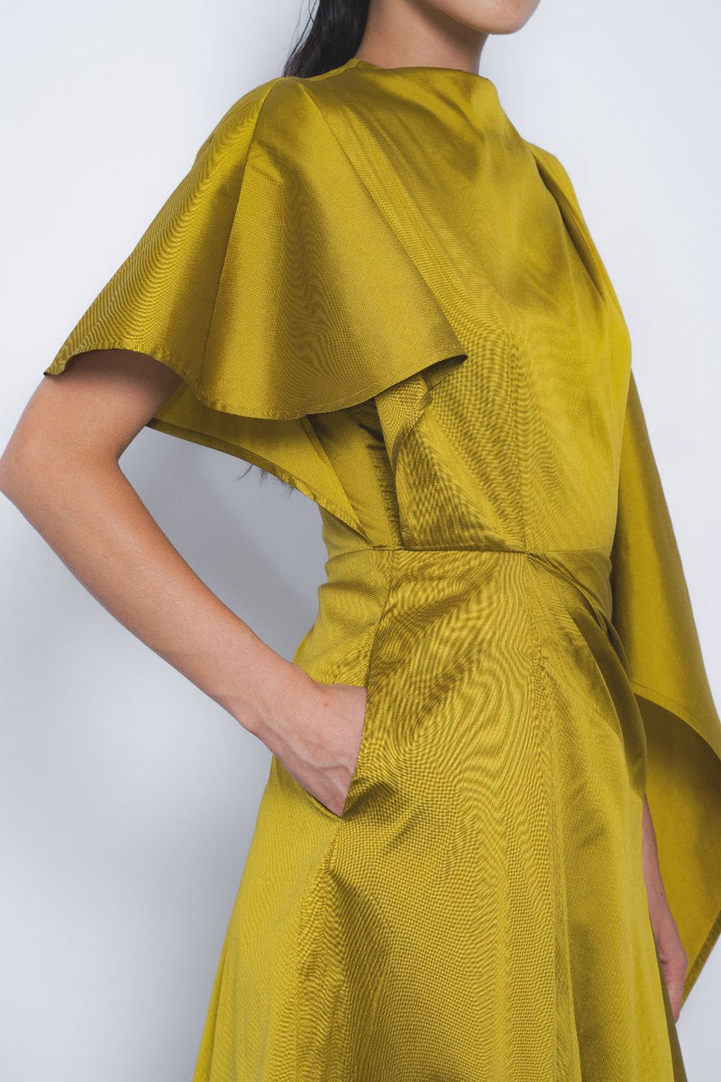 Velo Draped Dress - Mustard by Leh Studios in mustard color for women Worldwide