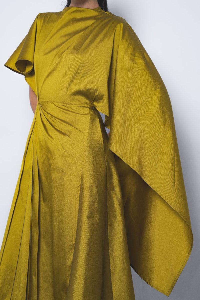 Velo Draped Dress - Mustard by Leh Studios in mustard color for women Worldwide