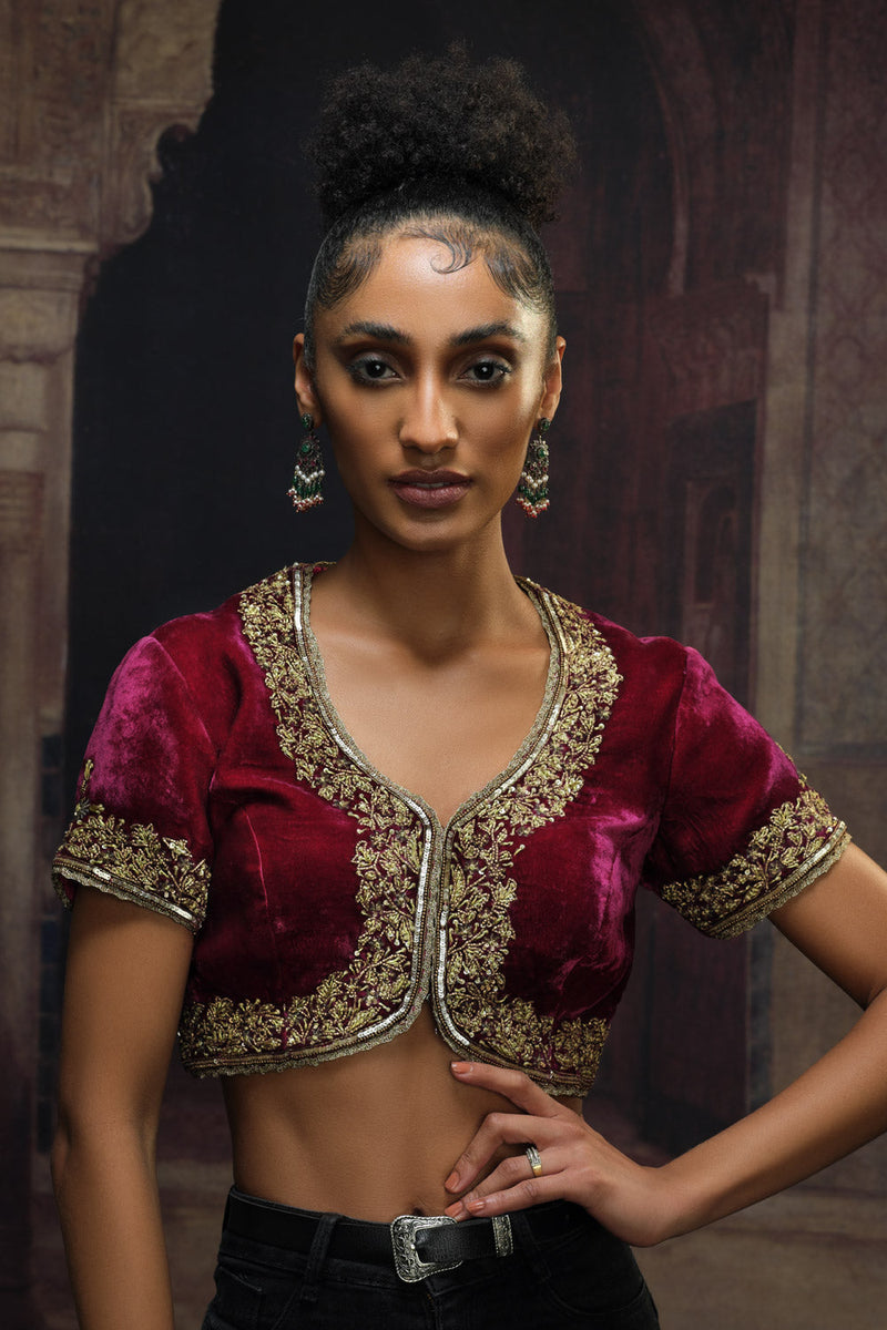 Velvet koti cerise pink and gold by Mallika Mathur in pink color for women Worldwide