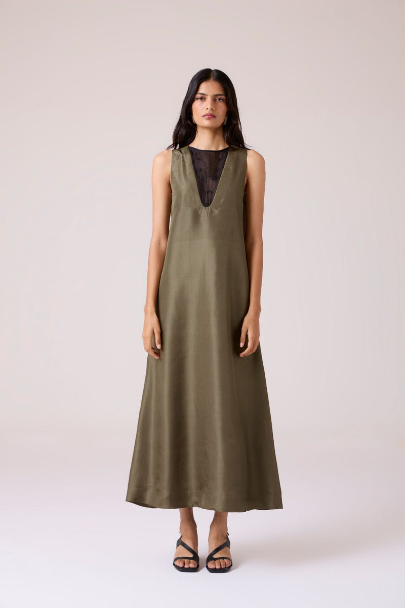 Velyra Olive Silk Dress silk by The Summer House in olive color for women Worldwide