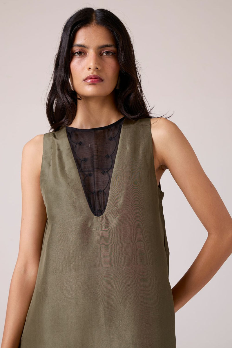 Velyra Olive Silk Dress silk by The Summer House in olive color for women Worldwide