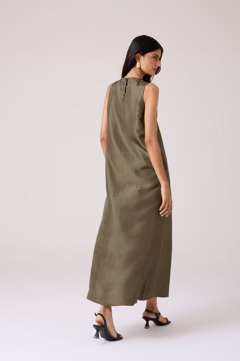 Velyra Olive Silk Dress silk by The Summer House in olive color for women Worldwide