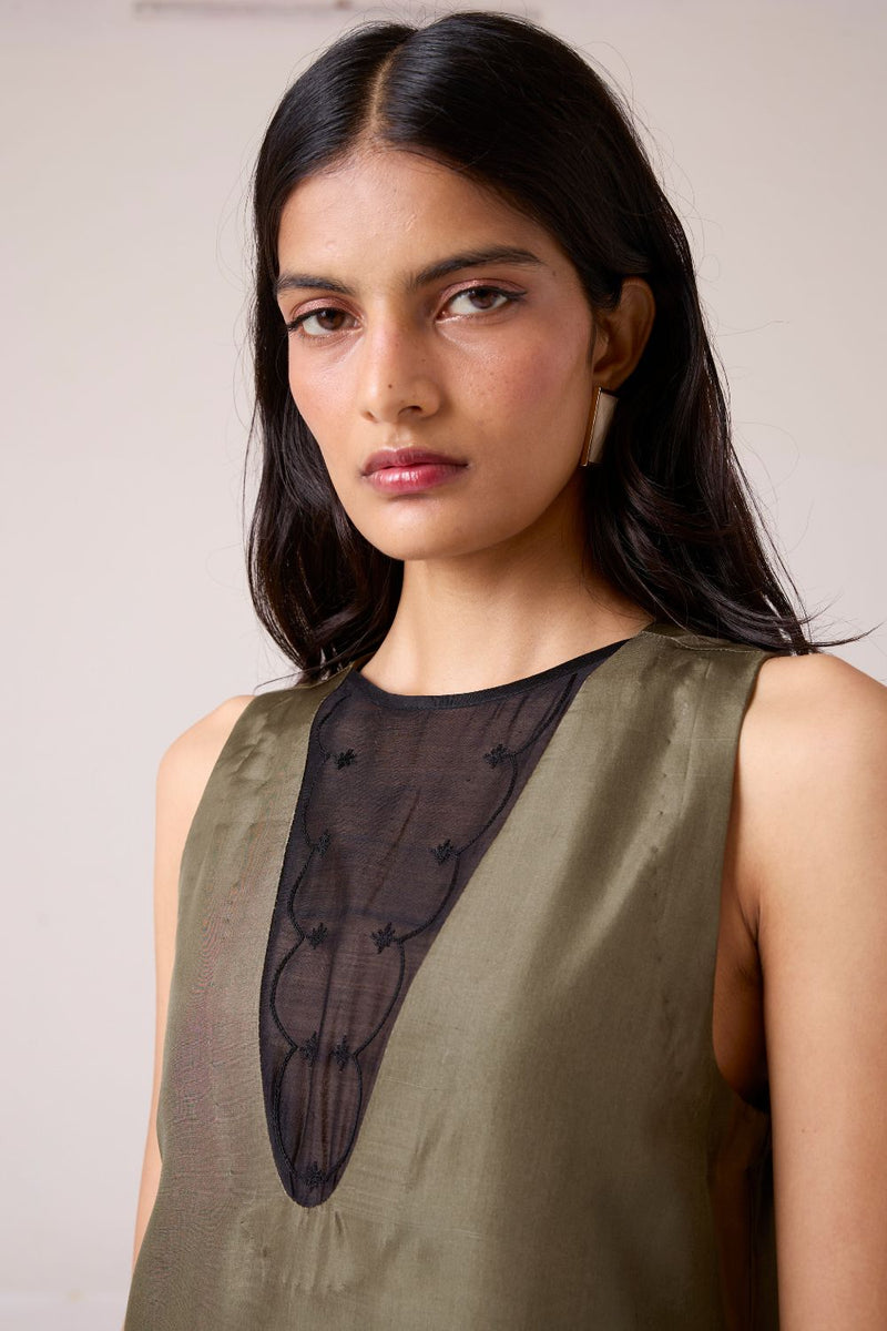 Velyra Olive Silk Dress silk by The Summer House in olive color for women Worldwide