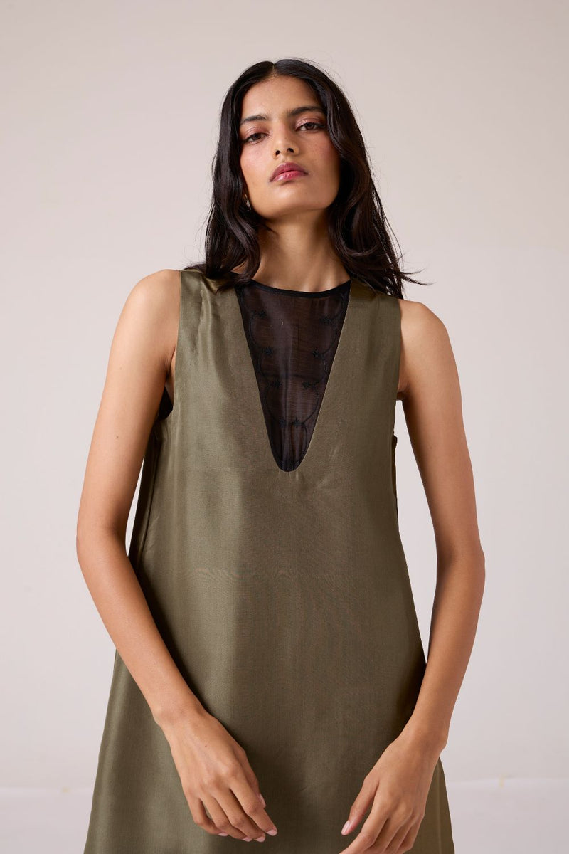 Velyra Olive Silk Dress silk by The Summer House in olive color for women Worldwide