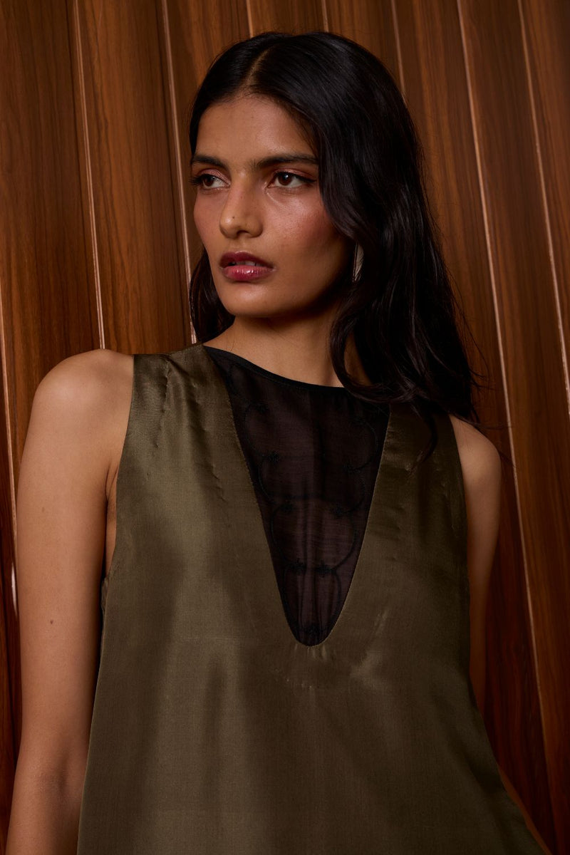 Velyra Olive Silk Dress silk by The Summer House in olive color for women Worldwide