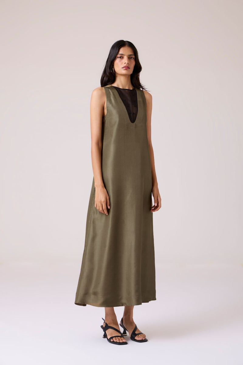 Velyra Olive Silk Dress silk by The Summer House in olive color for women Worldwide