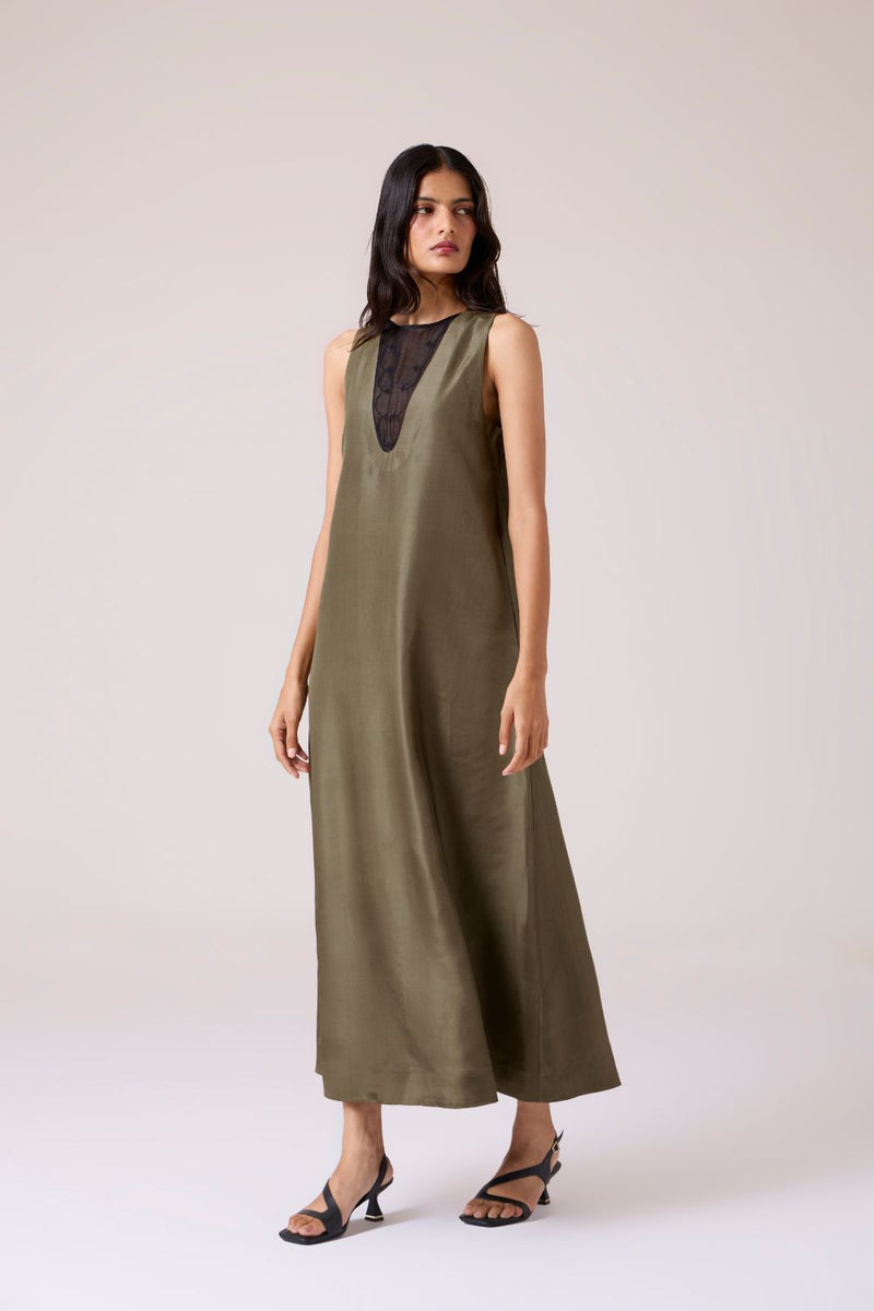 Velyra Olive Silk Dress silk by The Summer House in olive color for women Worldwide