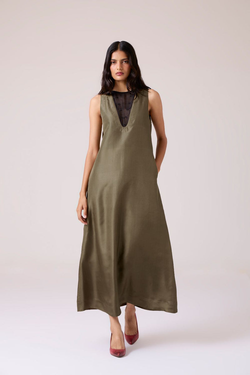 Velyra Olive Silk Dress silk by The Summer House in olive color for women Worldwide