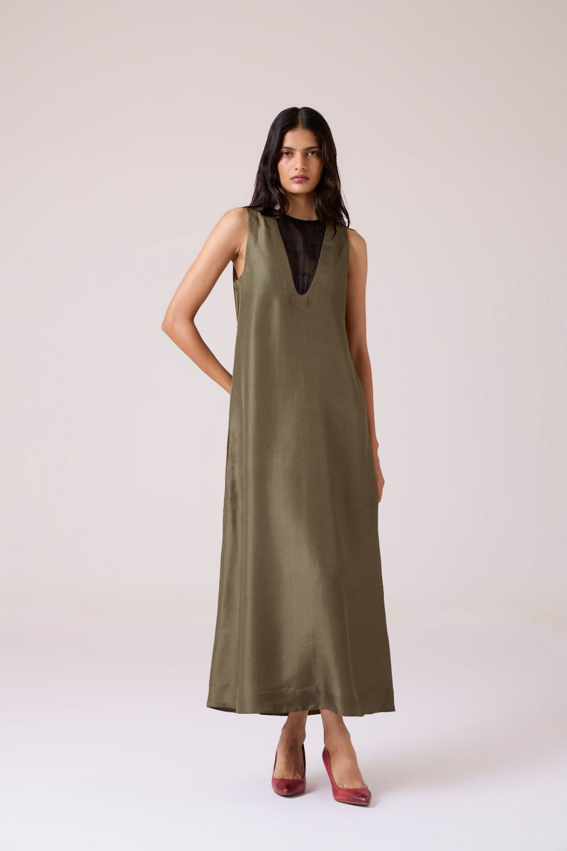 Velyra Olive Silk Dress silk by The Summer House in olive color for women Worldwide