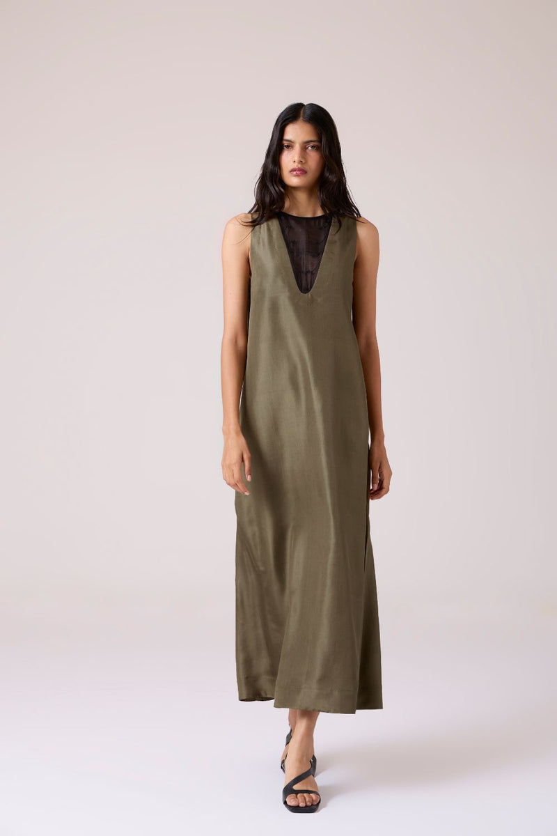 Velyra Olive Silk Dress silk by The Summer House in olive color for women Worldwide