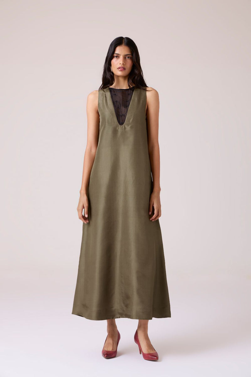 Velyra Olive Silk Dress silk by The Summer House in olive color for women Worldwide
