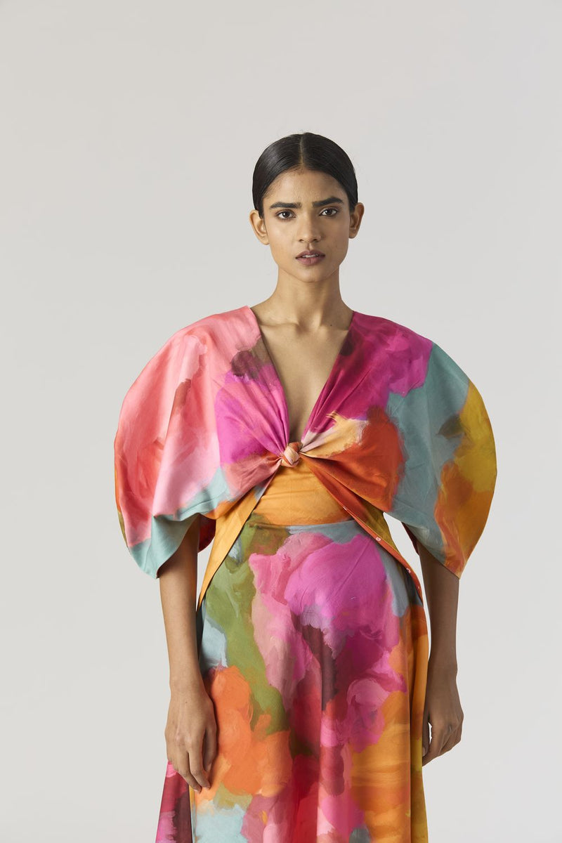 VERONICA FRONT KNOTTED DRESS satin by Yam in multi color for women Worldwide