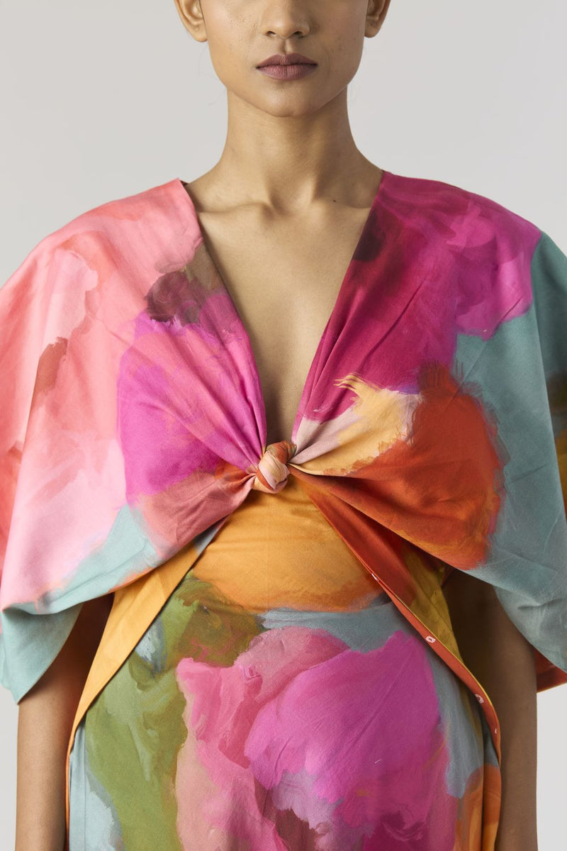 VERONICA FRONT KNOTTED DRESS satin by Yam in multi color for women Worldwide