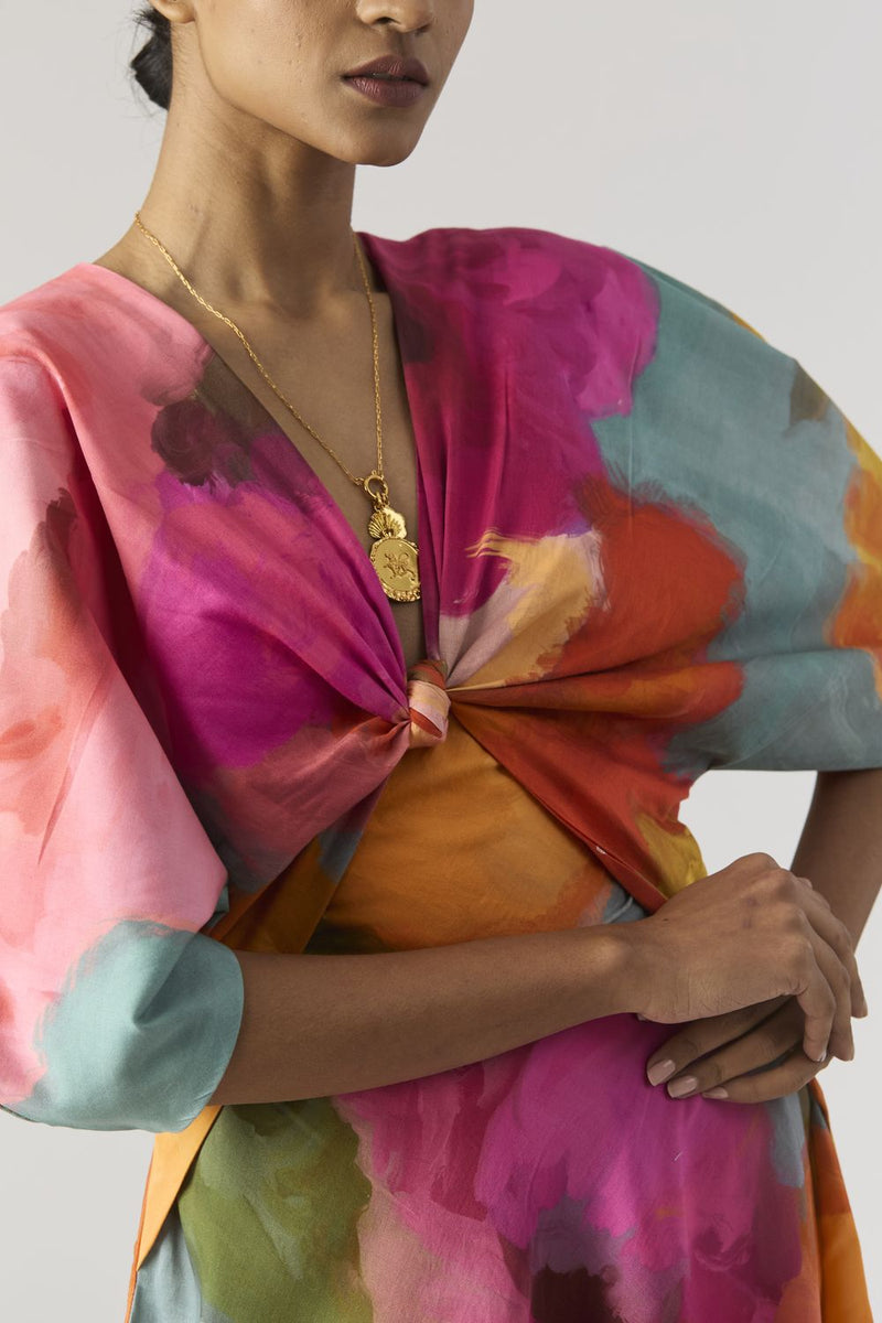 VERONICA FRONT KNOTTED DRESS satin by Yam in multi color for women Worldwide
