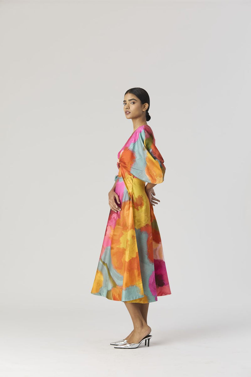 VERONICA FRONT KNOTTED DRESS satin by Yam in multi color for women Worldwide