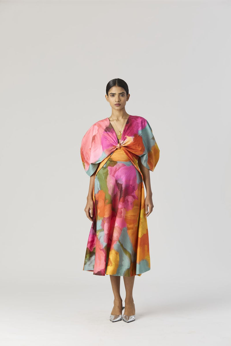 VERONICA FRONT KNOTTED DRESS satin by Yam in multi color for women Worldwide