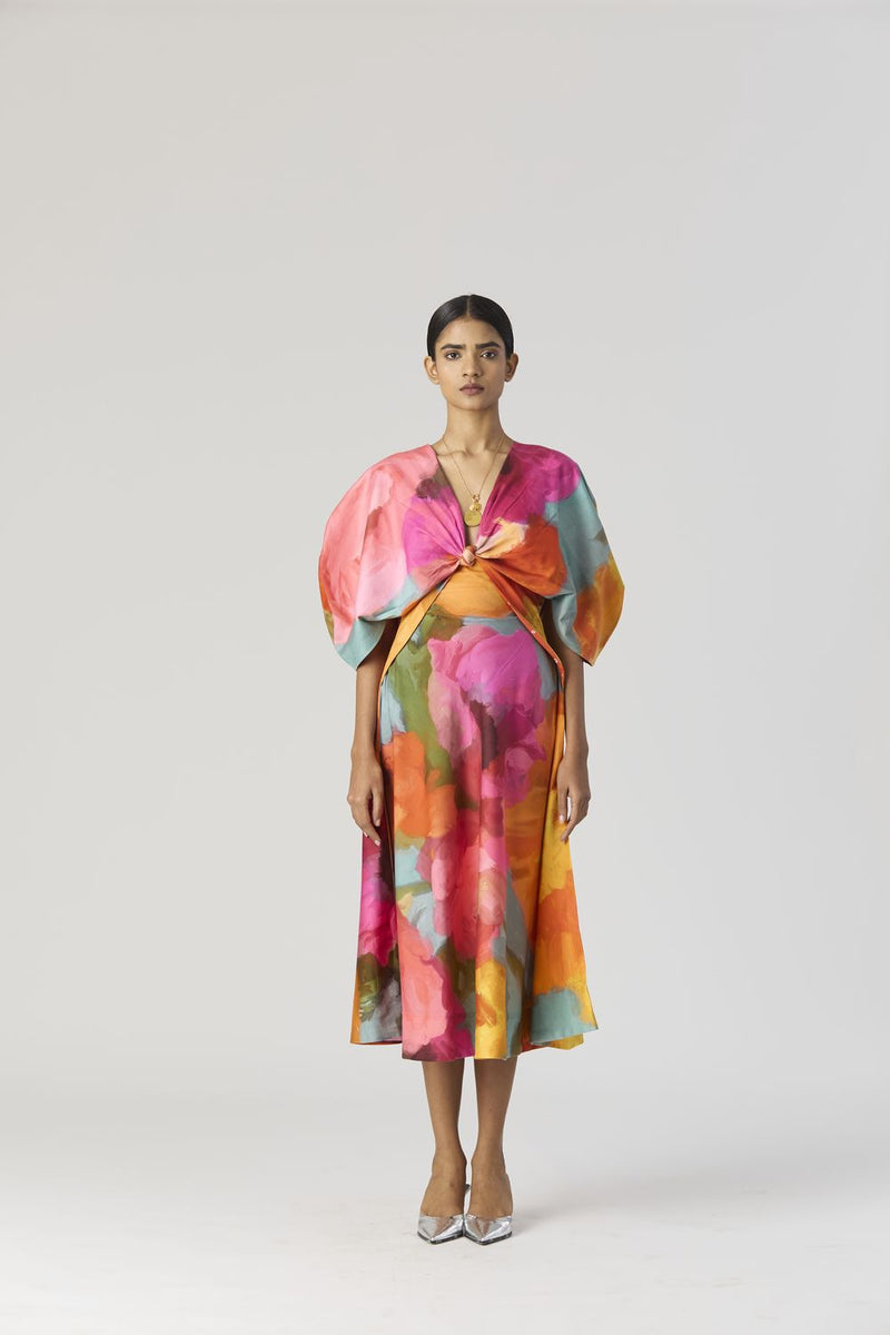 VERONICA FRONT KNOTTED DRESS satin by Yam in multi color for women Worldwide