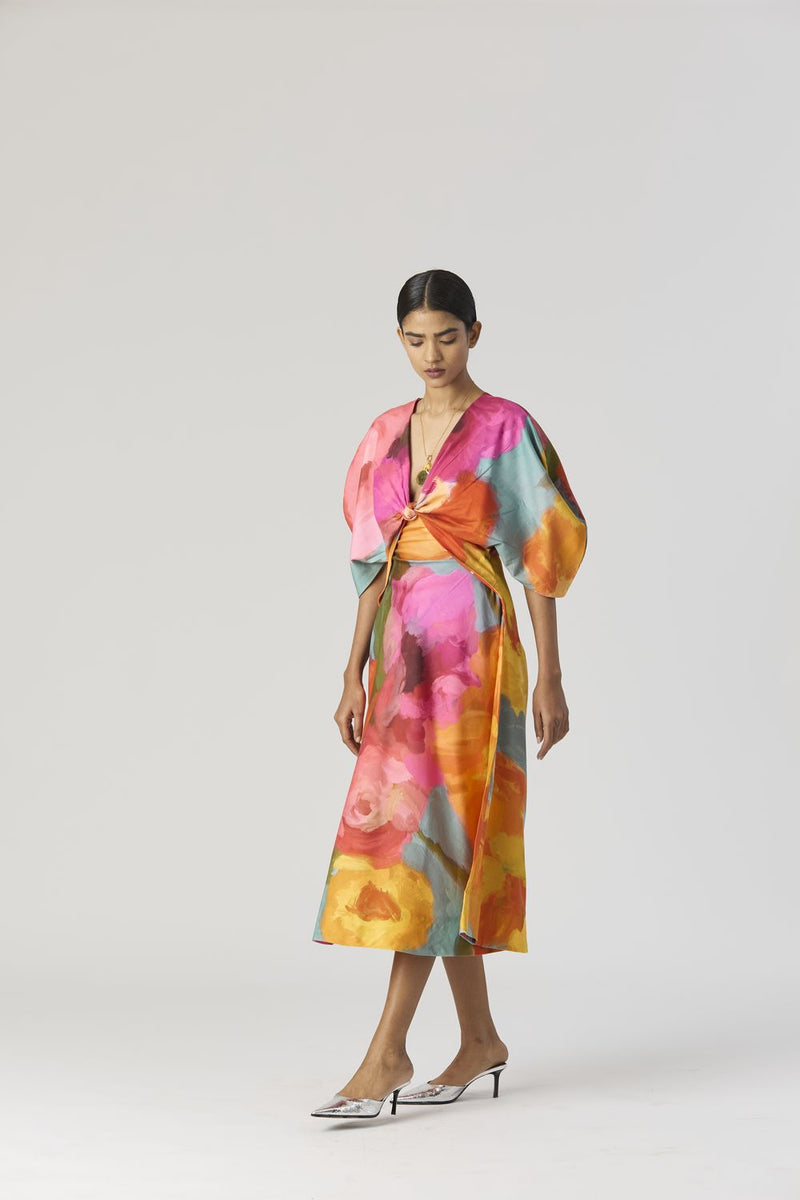VERONICA FRONT KNOTTED DRESS satin by Yam in multi color for women Worldwide
