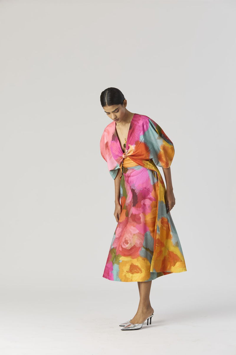 VERONICA FRONT KNOTTED DRESS satin by Yam in multi color for women Worldwide