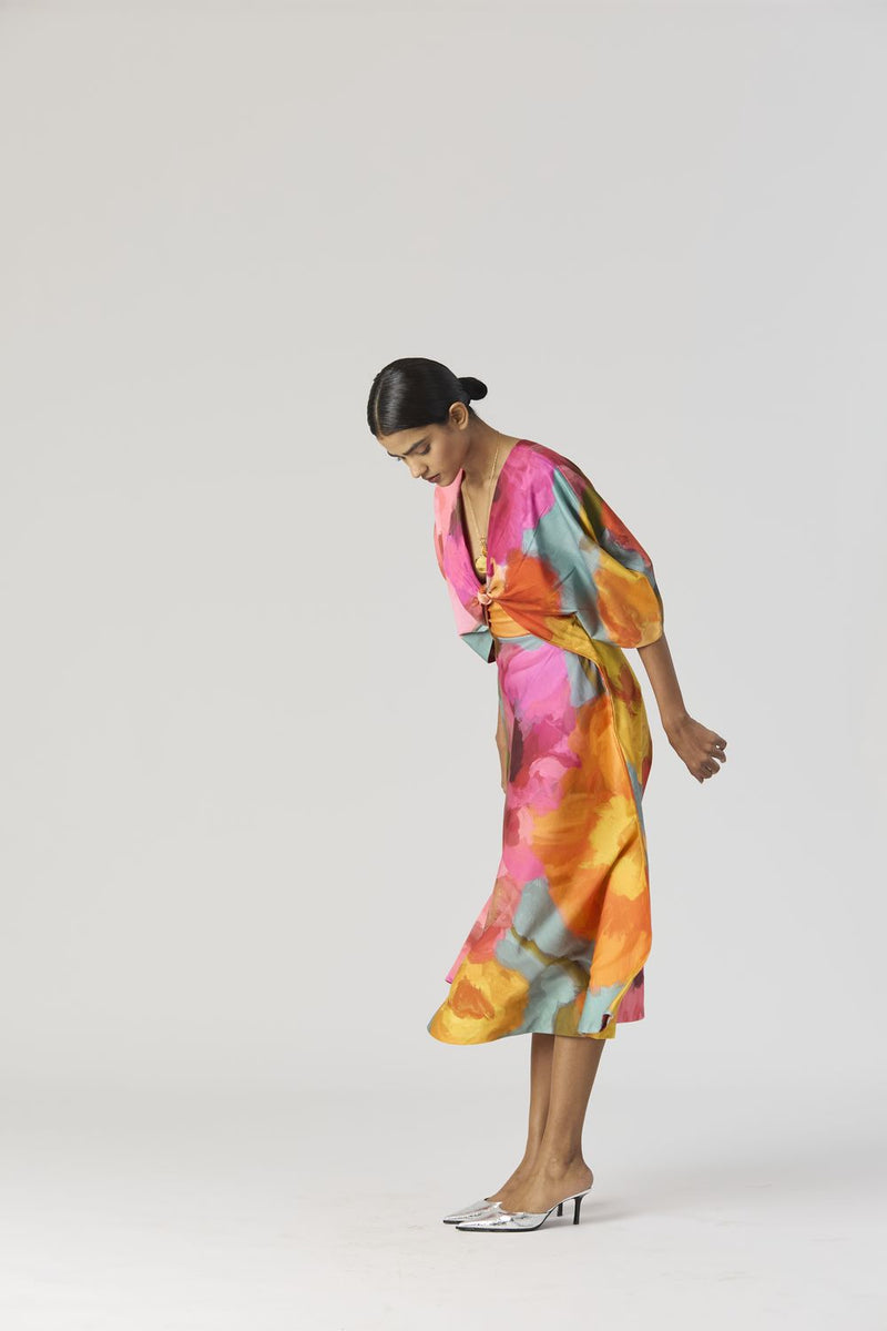 VERONICA FRONT KNOTTED DRESS satin by Yam in multi color for women Worldwide