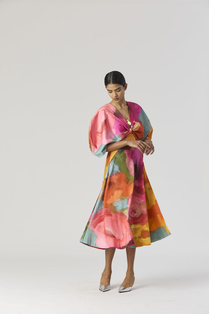 VERONICA FRONT KNOTTED DRESS satin by Yam in multi color for women Worldwide