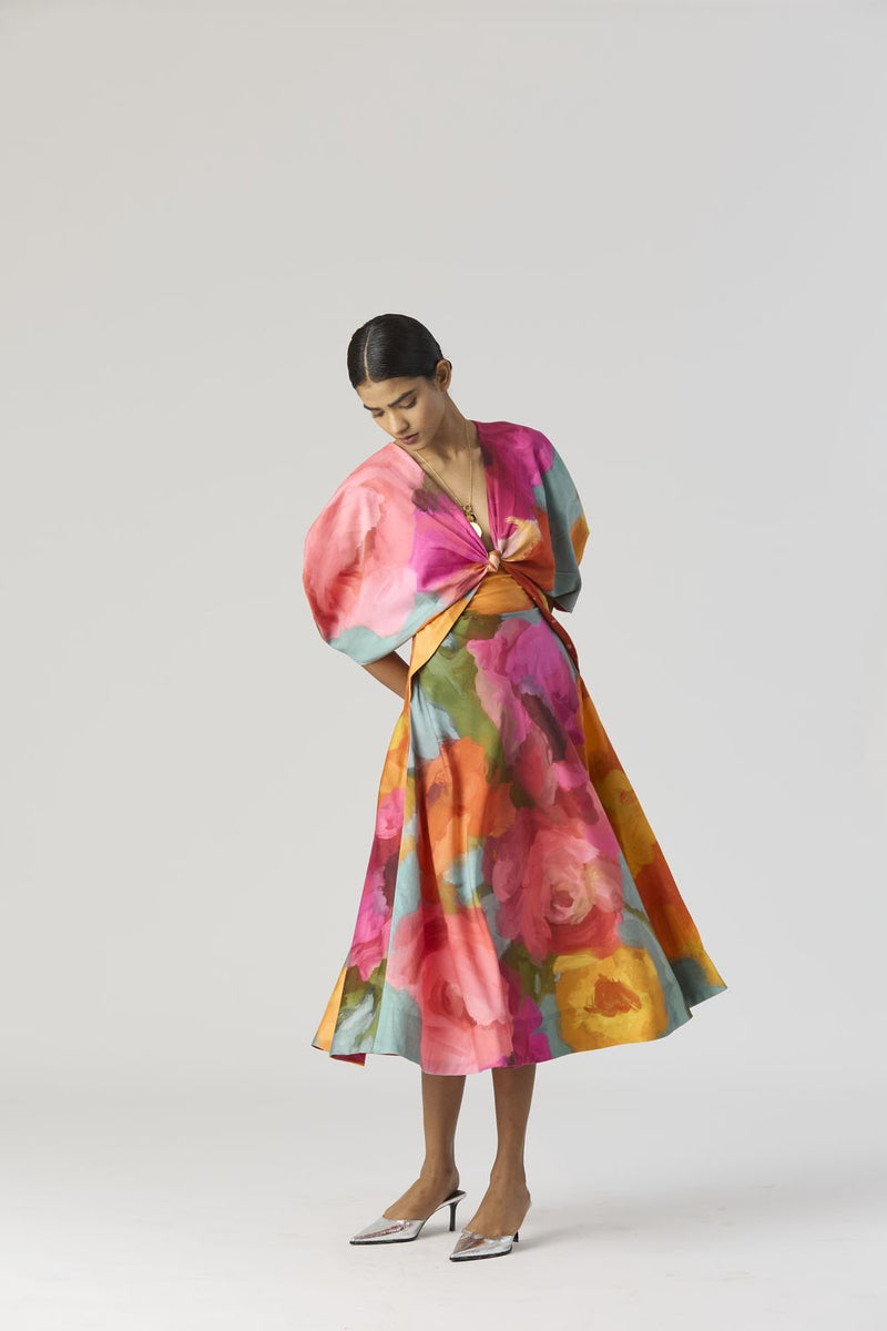VERONICA FRONT KNOTTED DRESS satin by Yam in multi color for women Worldwide