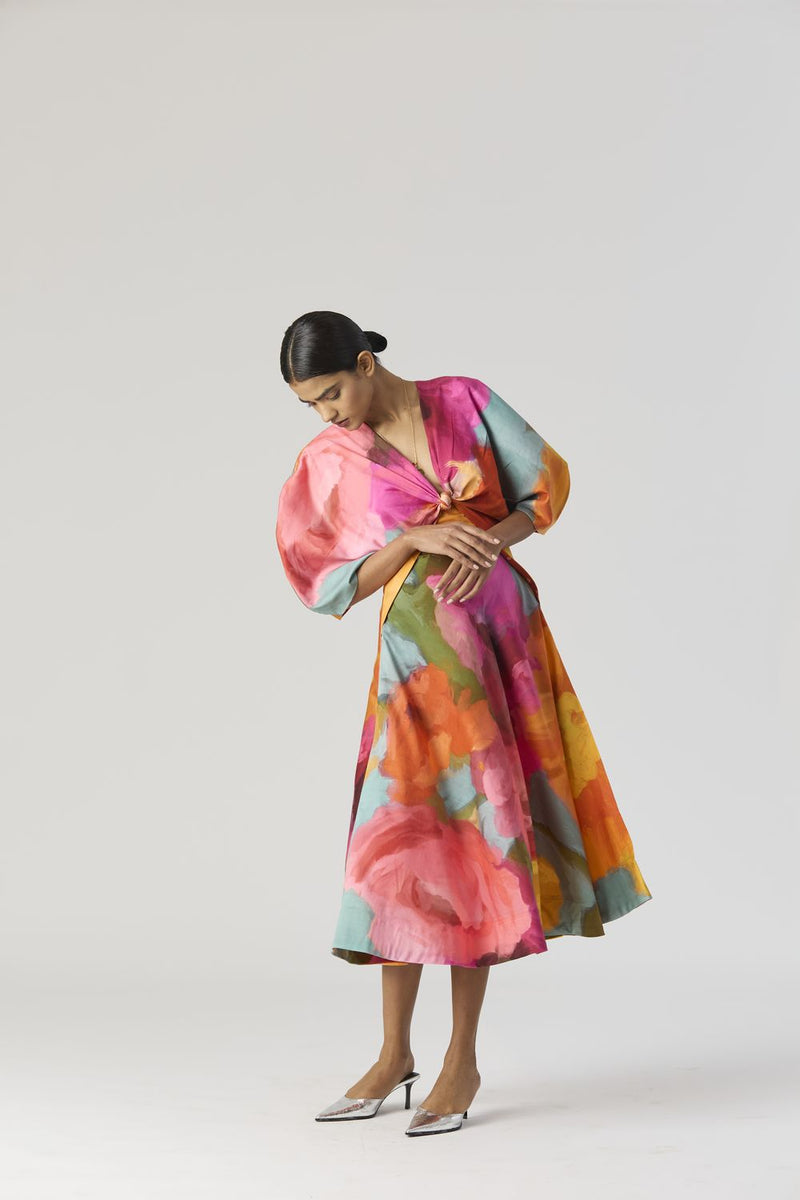 VERONICA FRONT KNOTTED DRESS satin by Yam in multi color for women Worldwide
