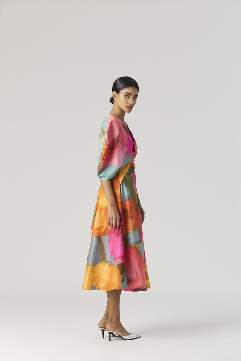 VERONICA FRONT KNOTTED DRESS satin by Yam in multi color for women Worldwide