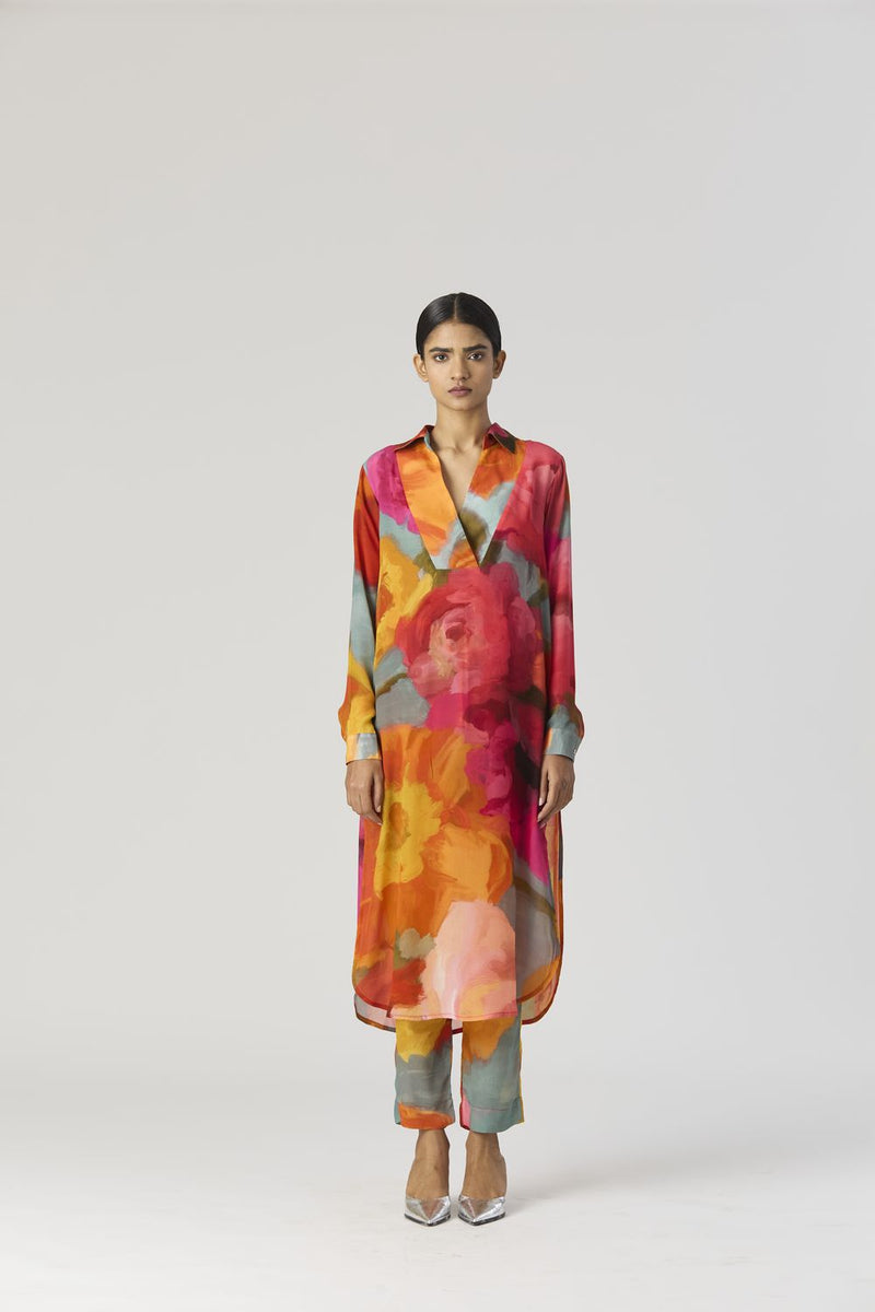 VERONICA LONG KURTA SET mul by Yam in multi color for women Worldwide