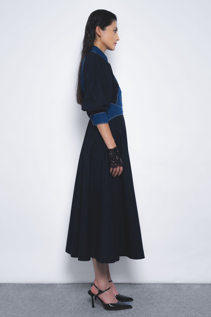 Vesper Dress - Navy and Lapis cotton by Leh Studios in multi color for women Worldwide