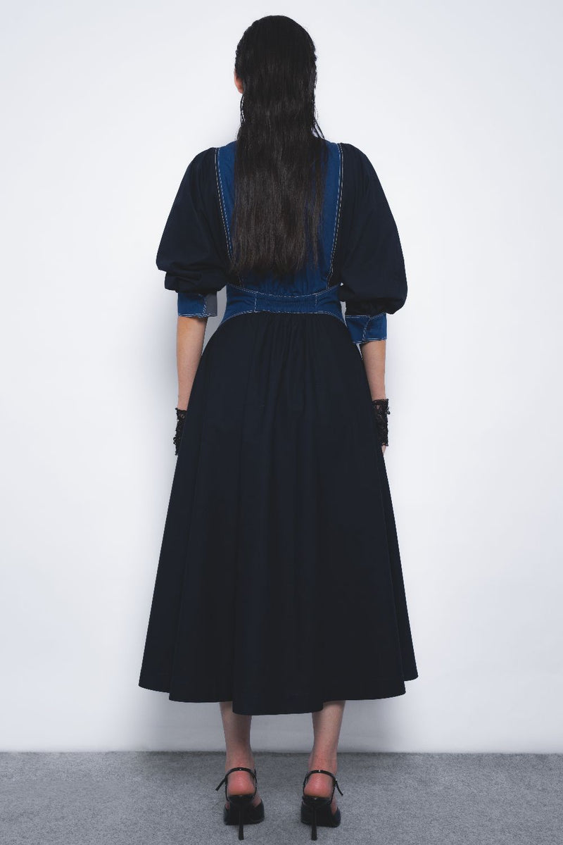 Vesper Dress - Navy and Lapis cotton by Leh Studios in multi color for women Worldwide
