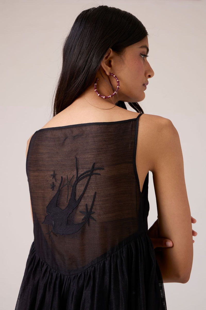 Vespera Black Handwoven Dress chanderi by The Summer House in black color for women Worldwide