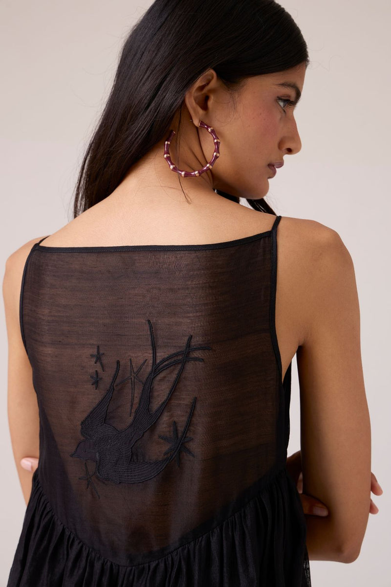 Vespera Black Handwoven Dress chanderi by The Summer House in black color for women Worldwide