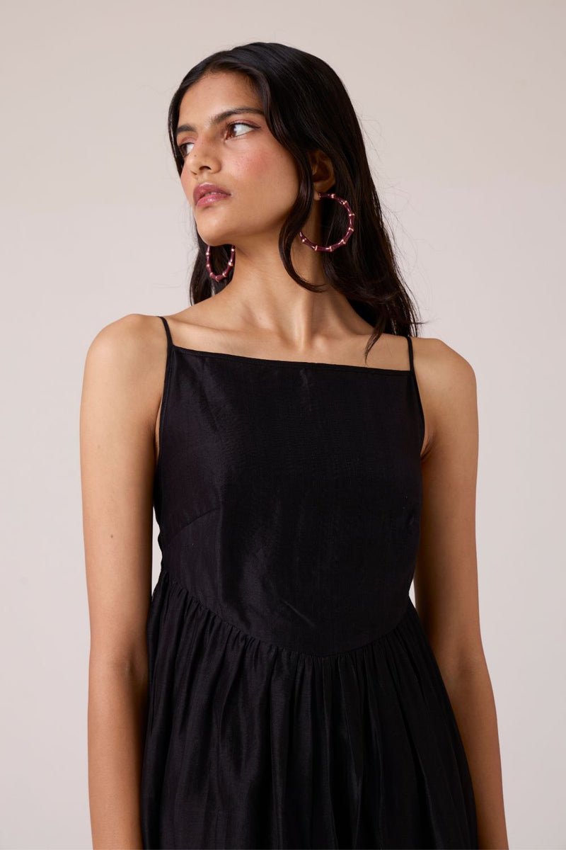 Vespera Black Handwoven Dress chanderi by The Summer House in black color for women Worldwide