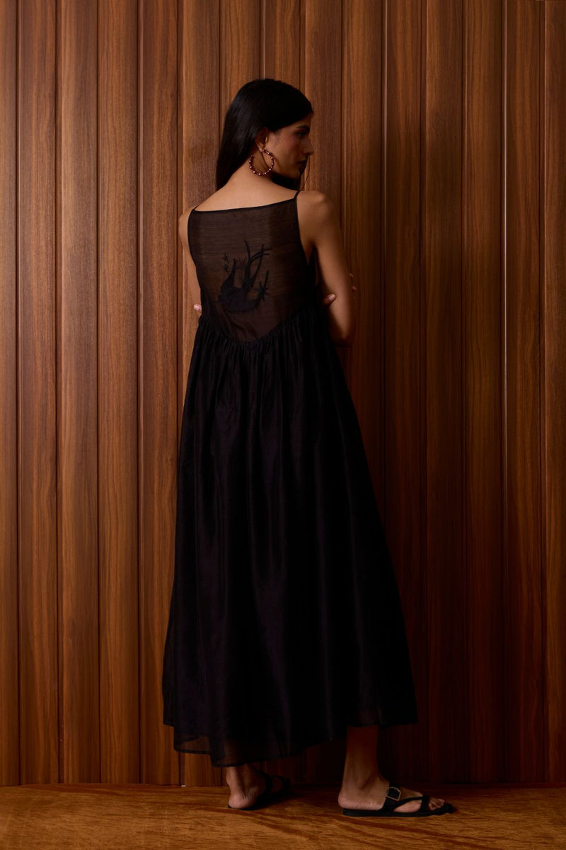 Vespera Black Handwoven Dress chanderi by The Summer House in black color for women Worldwide