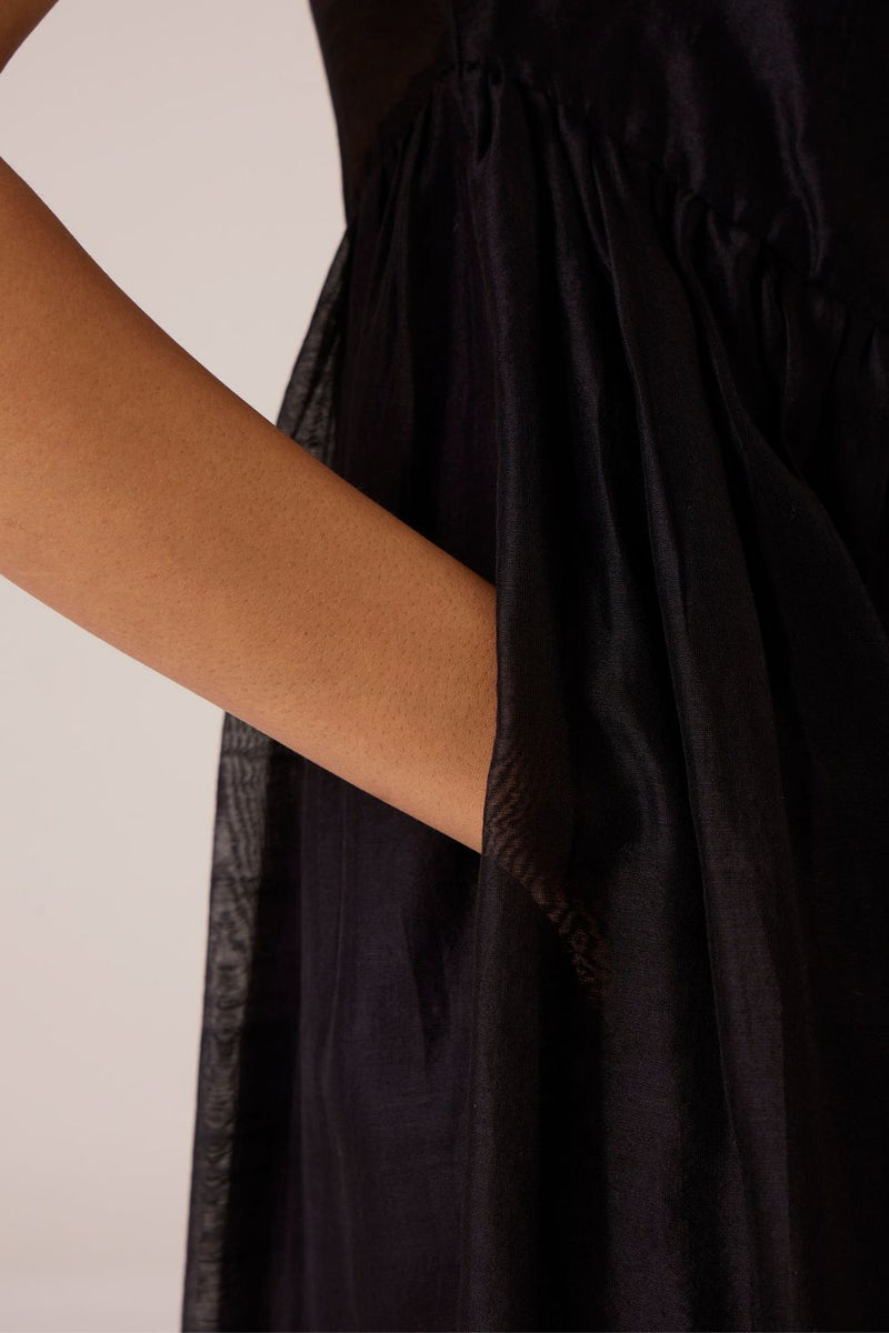 Vespera Black Handwoven Dress chanderi by The Summer House in black color for women Worldwide