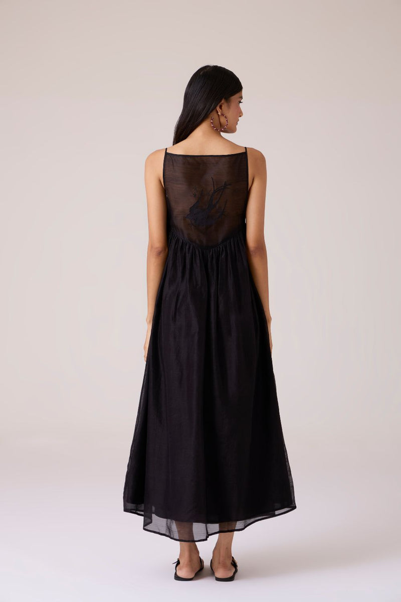 Vespera Black Handwoven Dress chanderi by The Summer House in black color for women Worldwide