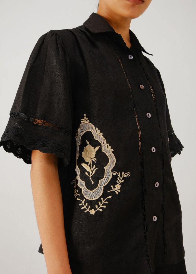 Victorian shirt-Black jali emb. by CORD for women Worldwide