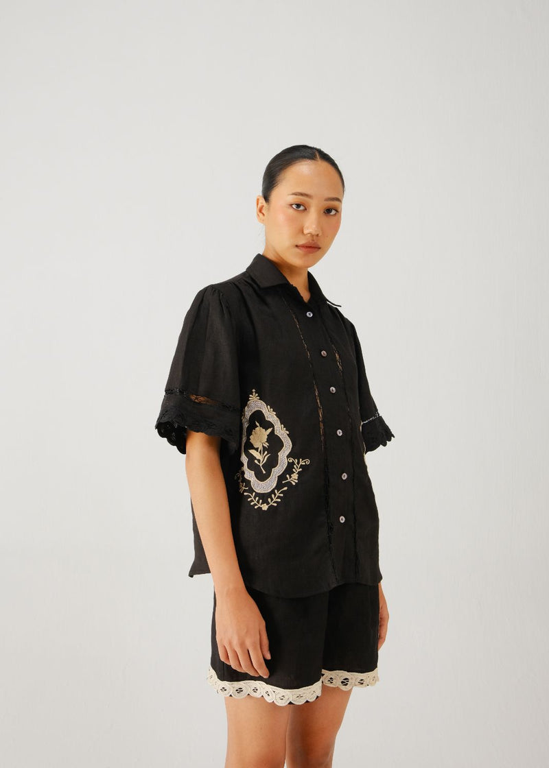 Victorian shirt-Black jali emb. by CORD for women Worldwide