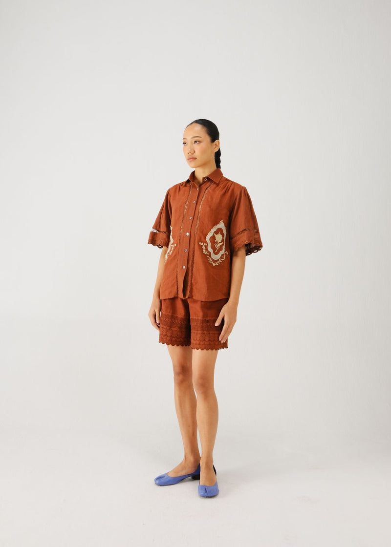 Victorian set-Rust jali emb. by CORD for women Worldwide