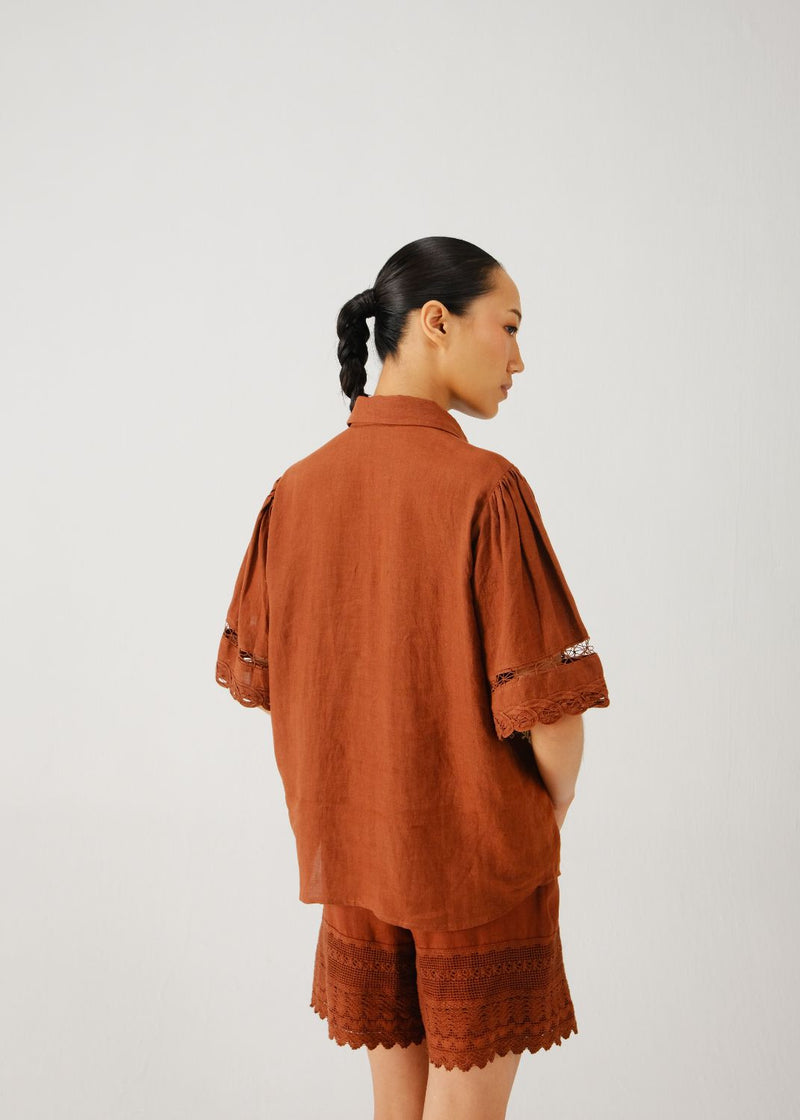 Victorian shirt-Rust jali emb. by CORD for women Worldwide