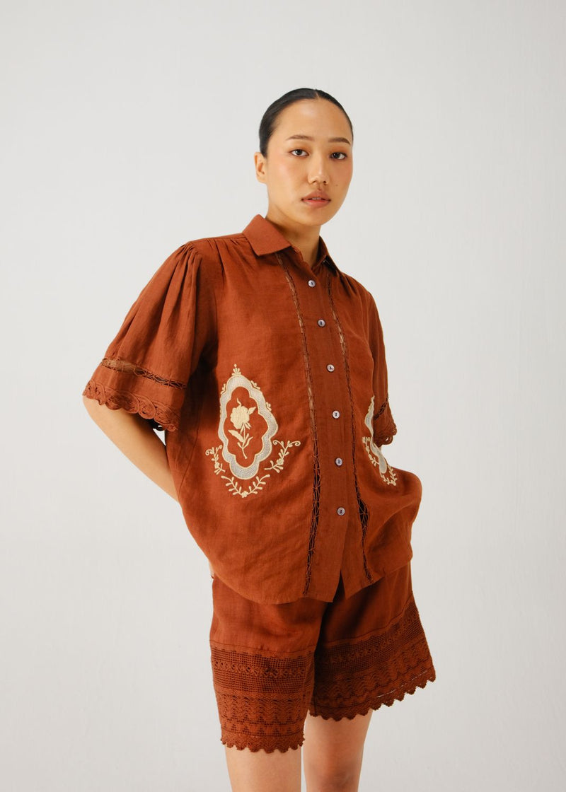 Victorian shirt-Rust jali emb. by CORD for women Worldwide