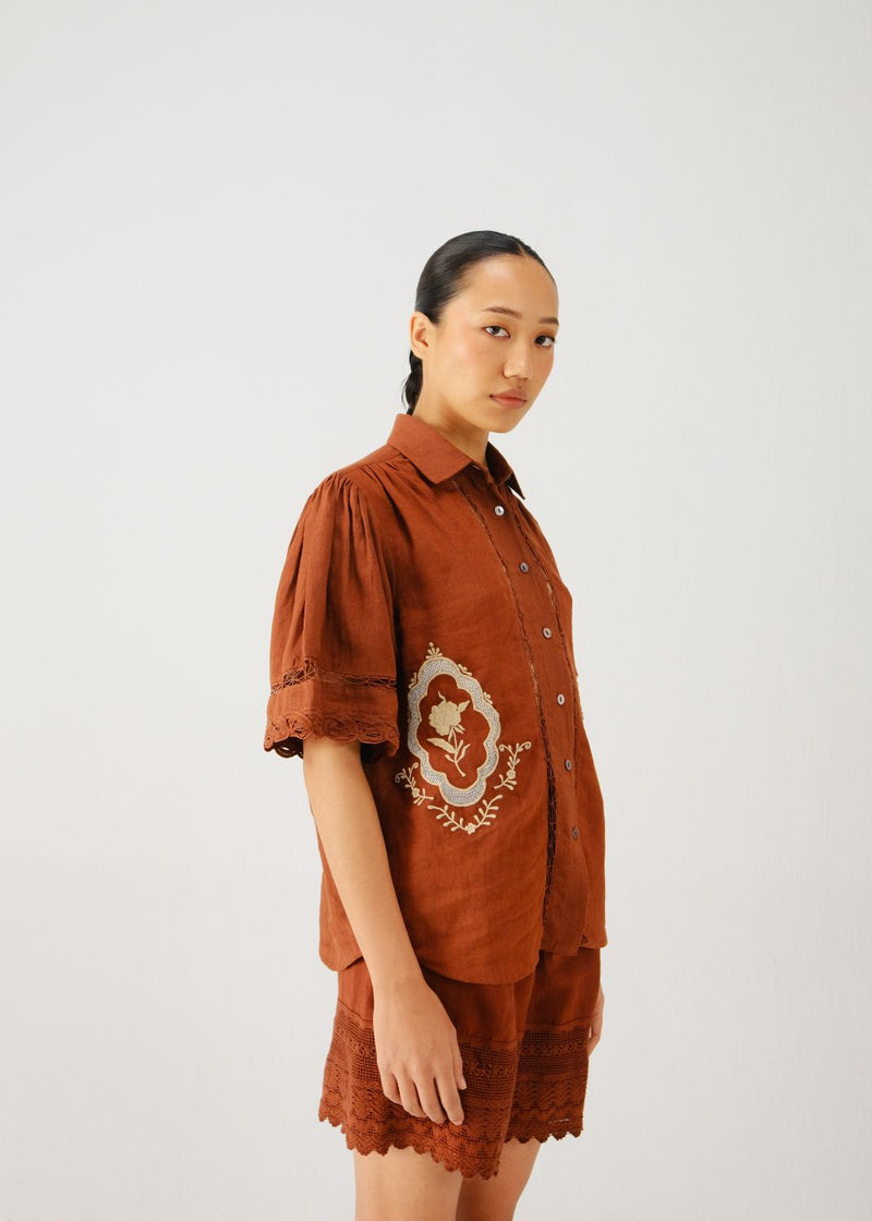 Victorian shirt-Rust jali emb. by CORD for women Worldwide