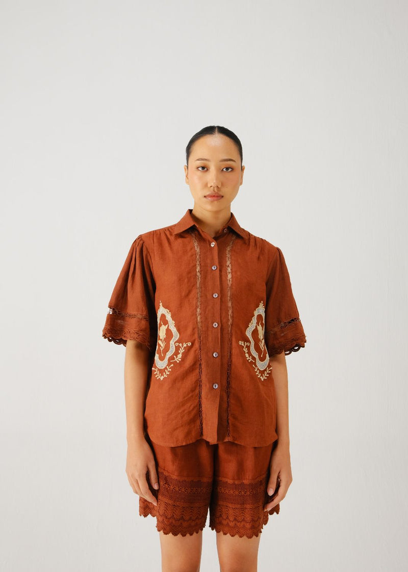 Victorian shirt-Rust jali emb. by CORD for women Worldwide