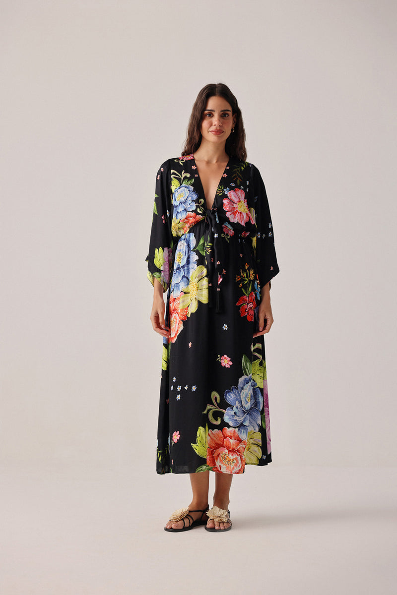 Viola Coverup-Bloom modal satin resort wear by NOIB in black for women Worldwide