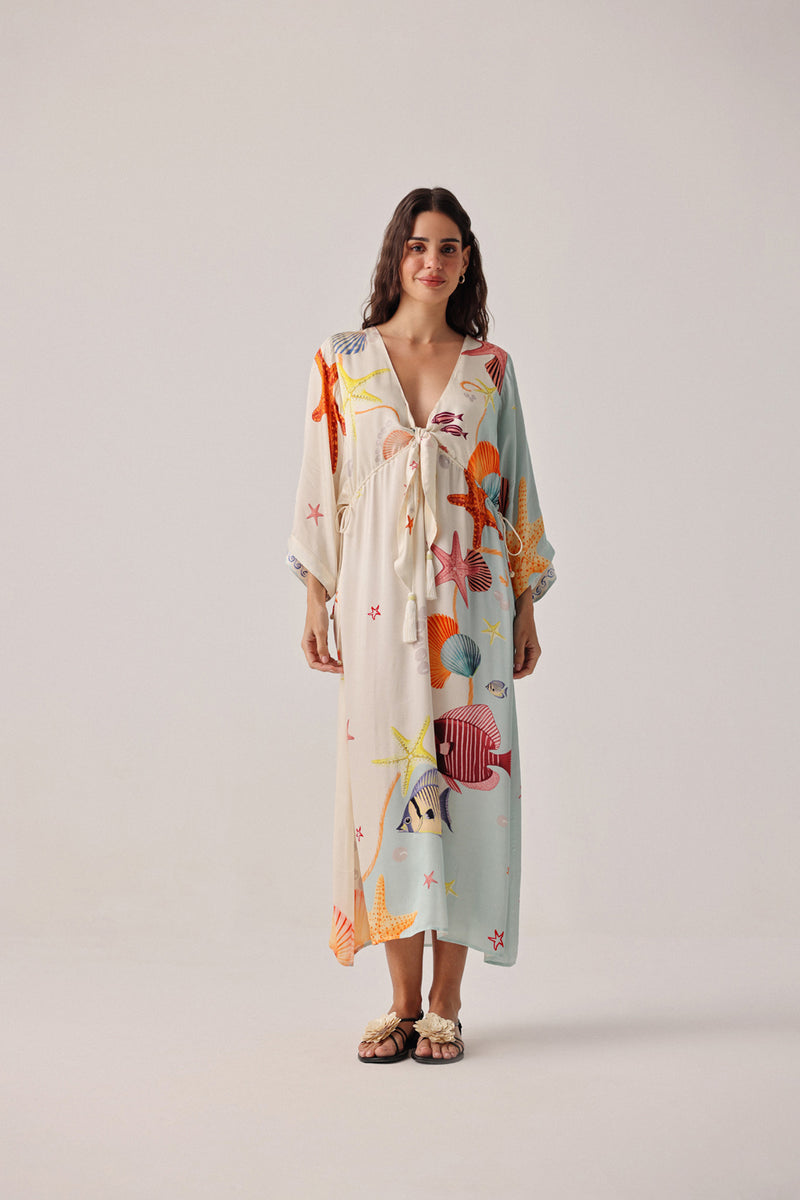 Viola Coverup-Seaborn modal satin resort wear by NOIB in beige for women Worldwide
