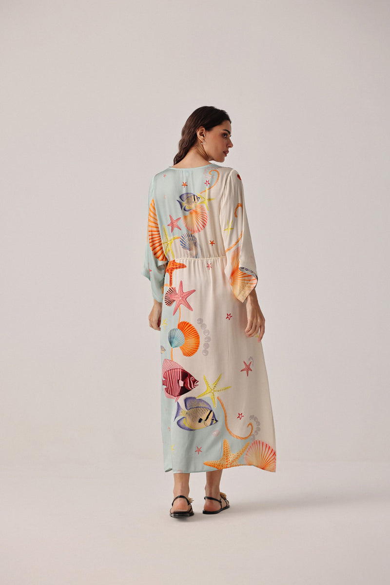 Viola Coverup-Seaborn modal satin resort wear by NOIB in beige for women Worldwide
